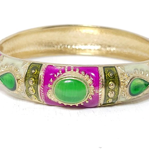 Gold Tone Enamel Hinge Bracelet, Colorful, Unique, Bohemian, EUC - Picture 1 of 6